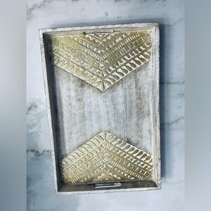 5 for $25 Made in India gold etched wood boho rectangle table top tray